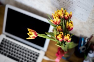 flowers-laptop-blogging