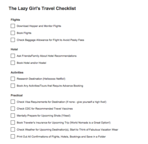 lazy trip planning checklist